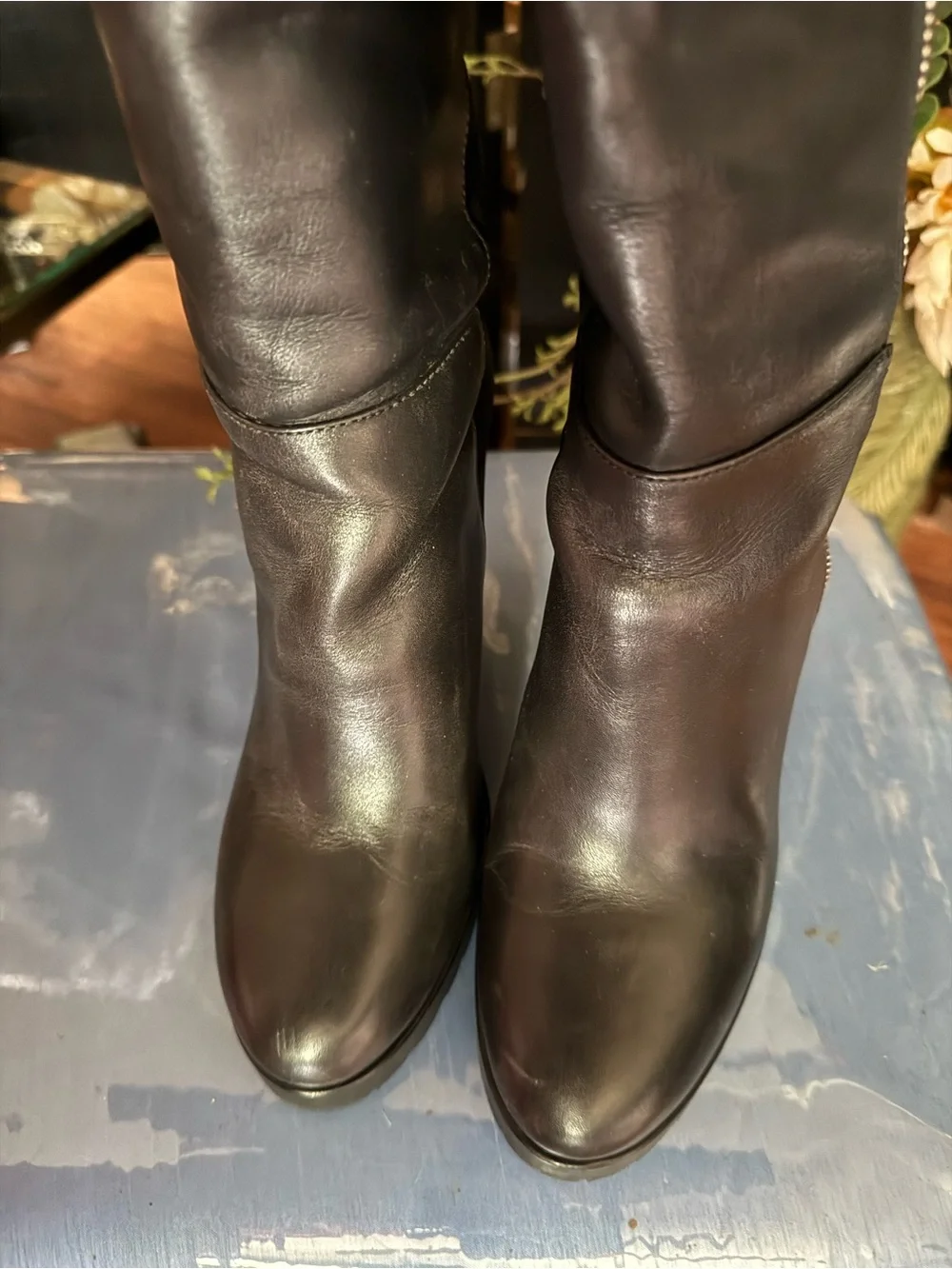 Michael Kors Clara  Black Leather Knee-High Wedge Boots